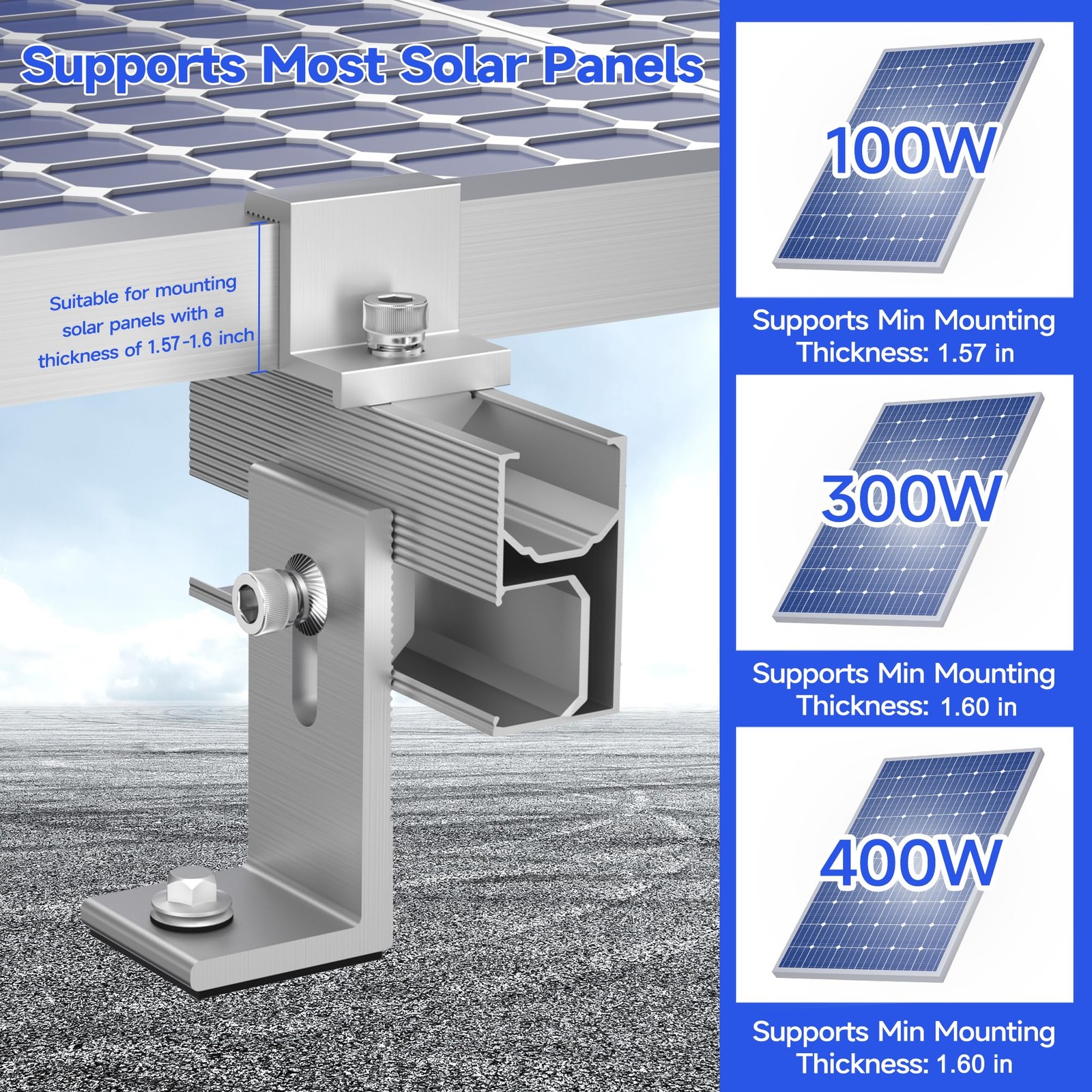 Solar Panel Mounting Brackets Kit 10Pcs Solar Roof Mount Kit for 1-4 Pieces T…
