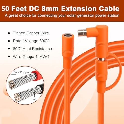 14AWG 50FT Solar Panel Extension Cable, DC7909 Female to Male, DC8020 Adapter, C