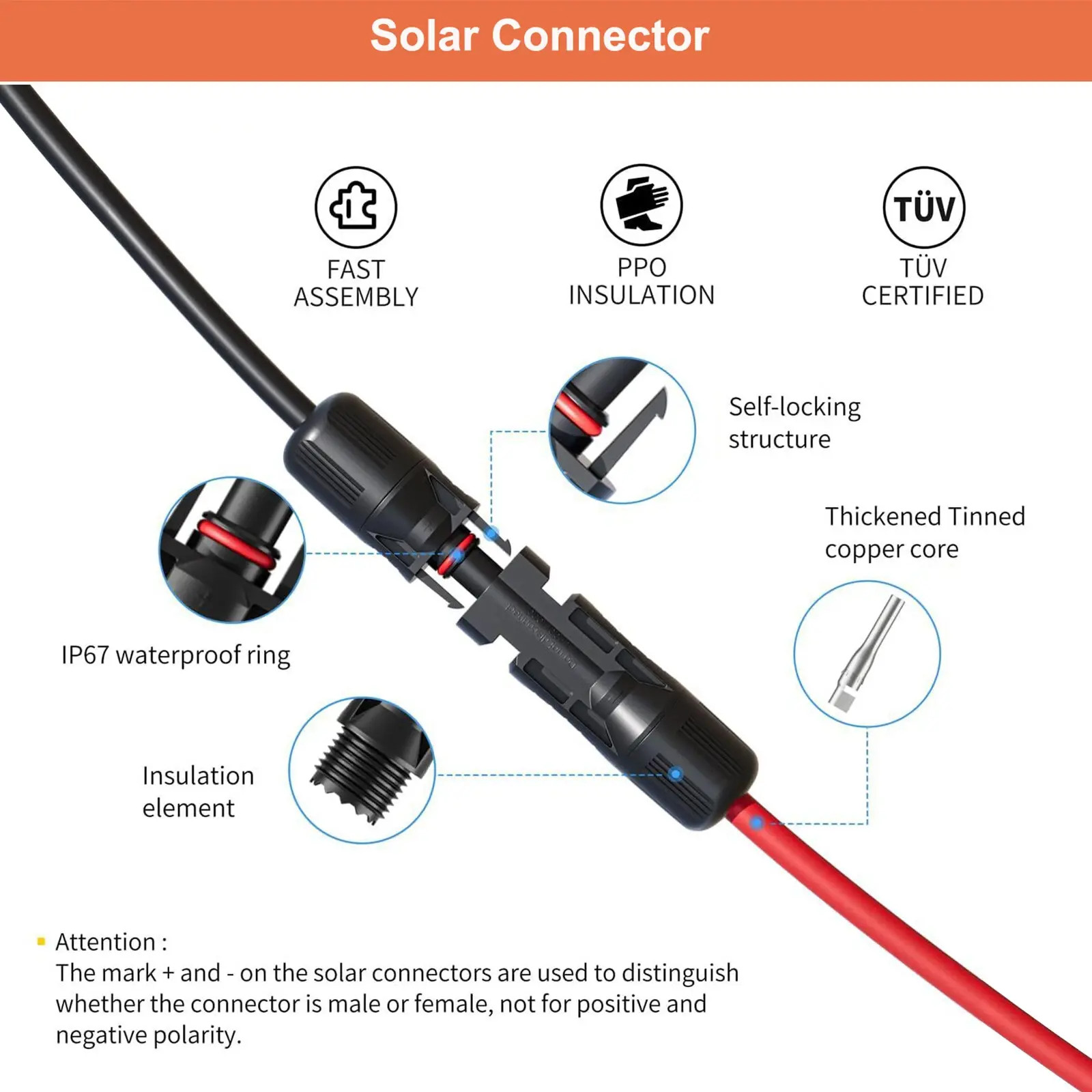 50ft Black + Red 10AWG Solar Panel Extension Cable Flexible Wire Connectors US