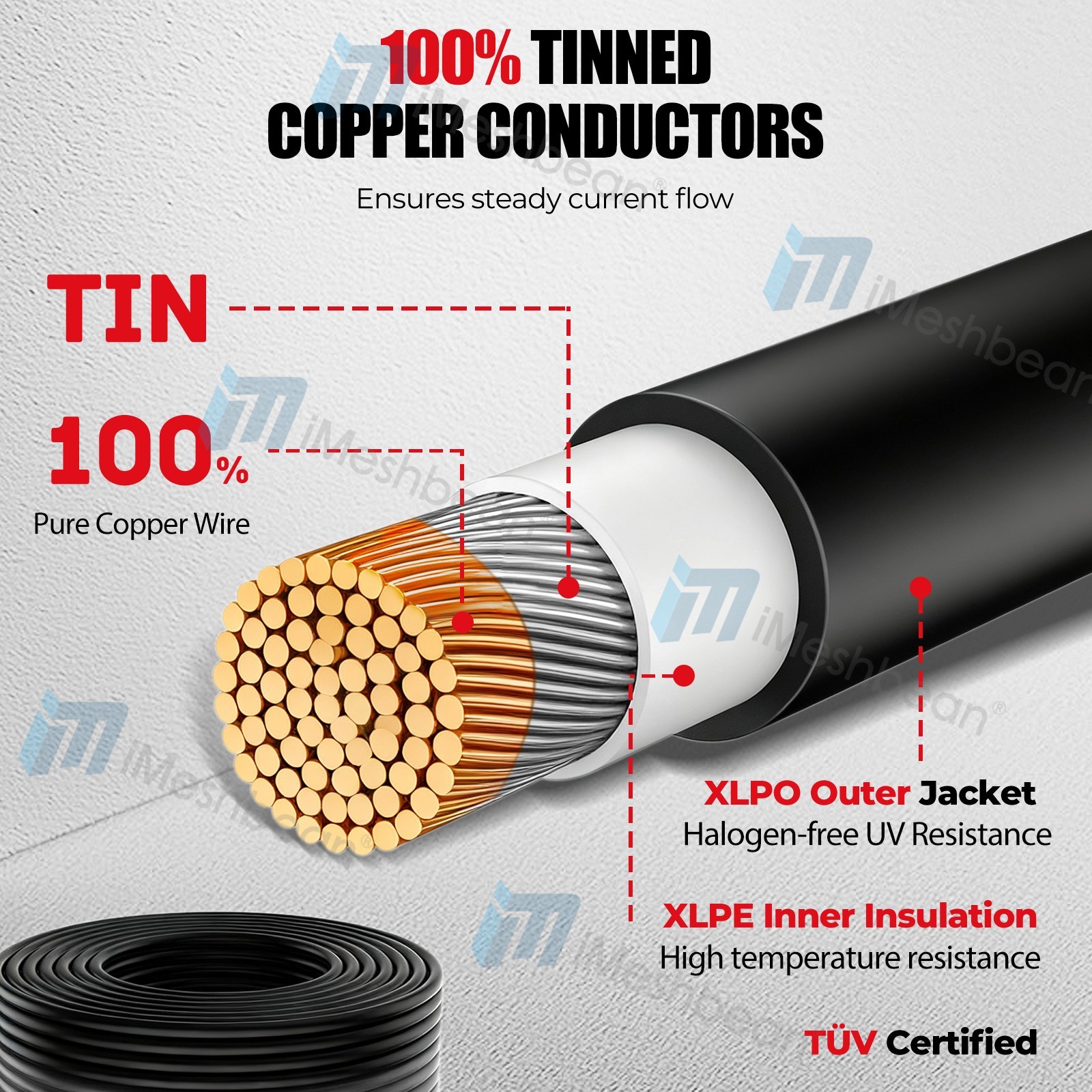 10AWG 100FT Black Solar Panel Extension Cable Female & Male Solar Connector 6mm²