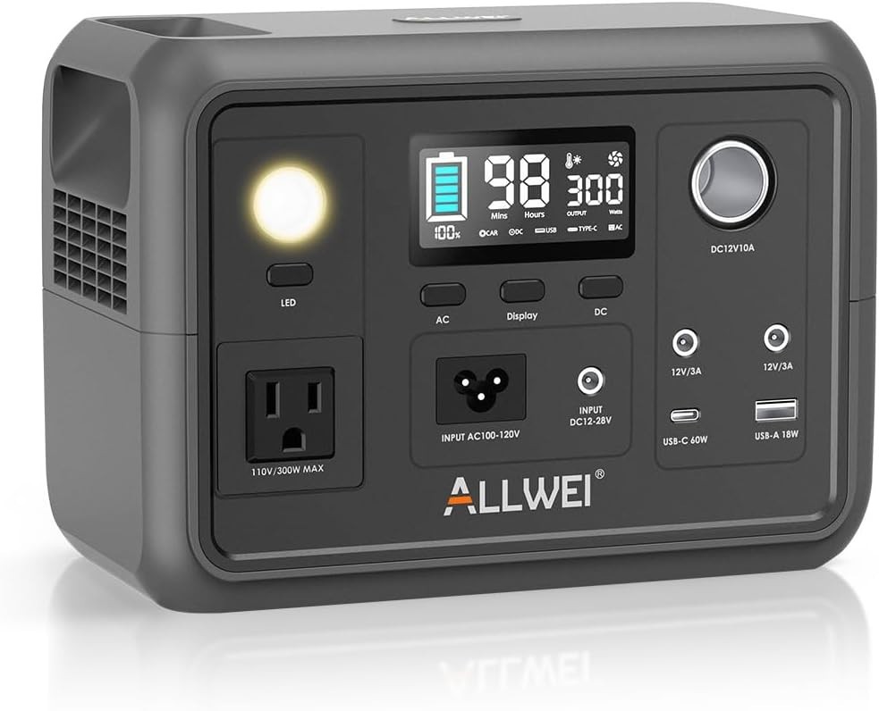 300W/600W Peak Portable Power Station with 6 Outputs – Ideal for Camping & Em…
