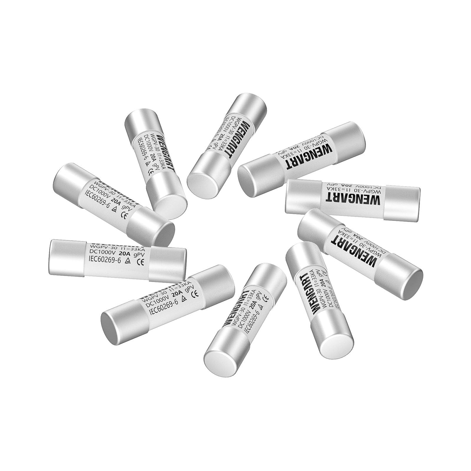 10 PCS Solar Fuses WGPV30 DC1000V 20A 10x38mm Fast Photovoltaic Application
