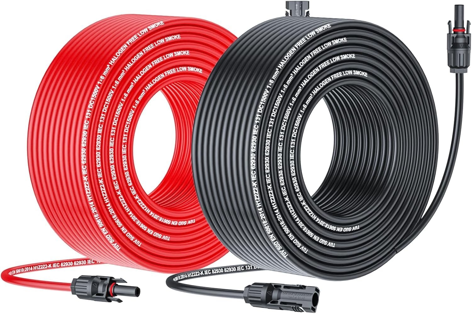 Solar Extension Cable 20ft 10AWG PV Wire Waterproof Connectors Outdoor Power