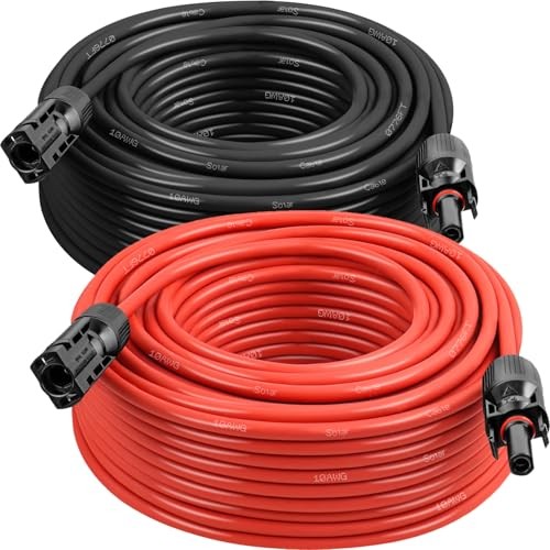 Solar Panel Extension Cable – PV Wire with Waterproof Female & Male 10AWG 100FT