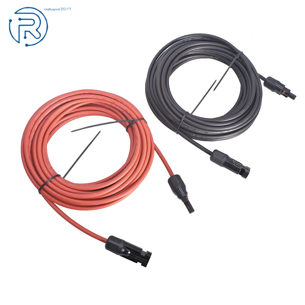 1 Pair 12AWG 20 Feet Black + Red Solar Panel Extension Cable Wire Connector