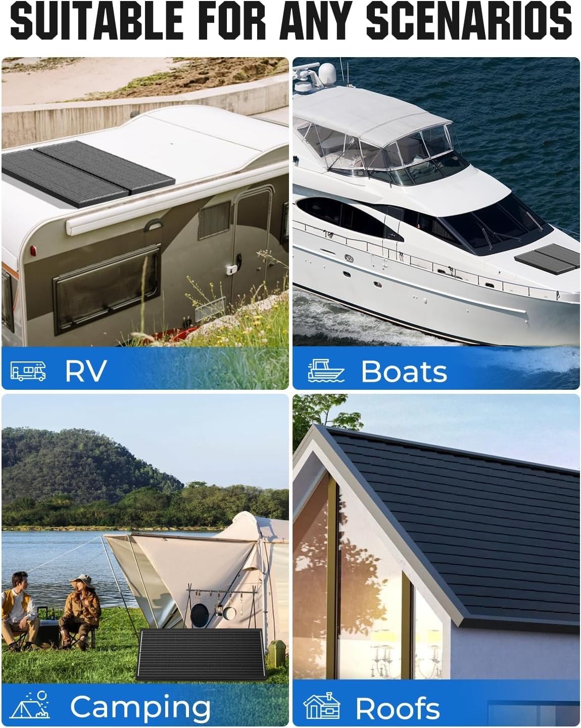 18BB 100W Solar Panel Monocrystalline High Efficiency Off-Grid RV Marine Rooftop