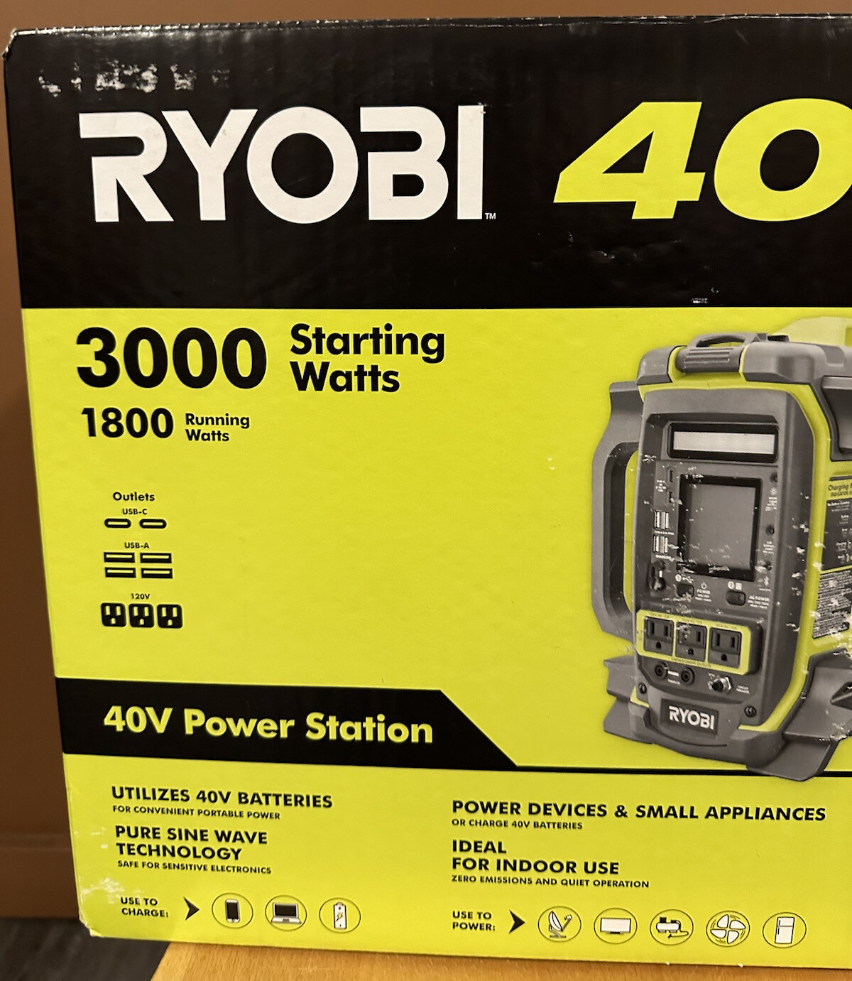 BRAND NEW Ryobi 40V Lithium Battery Inverter Power Station w/ Charging Cable