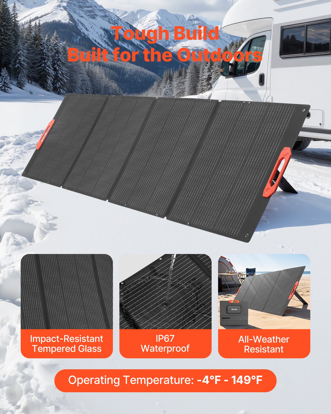 VEVOR 300W Foldable Monocrystalline Solar Panel Portable ETFE Mono Solar Charger