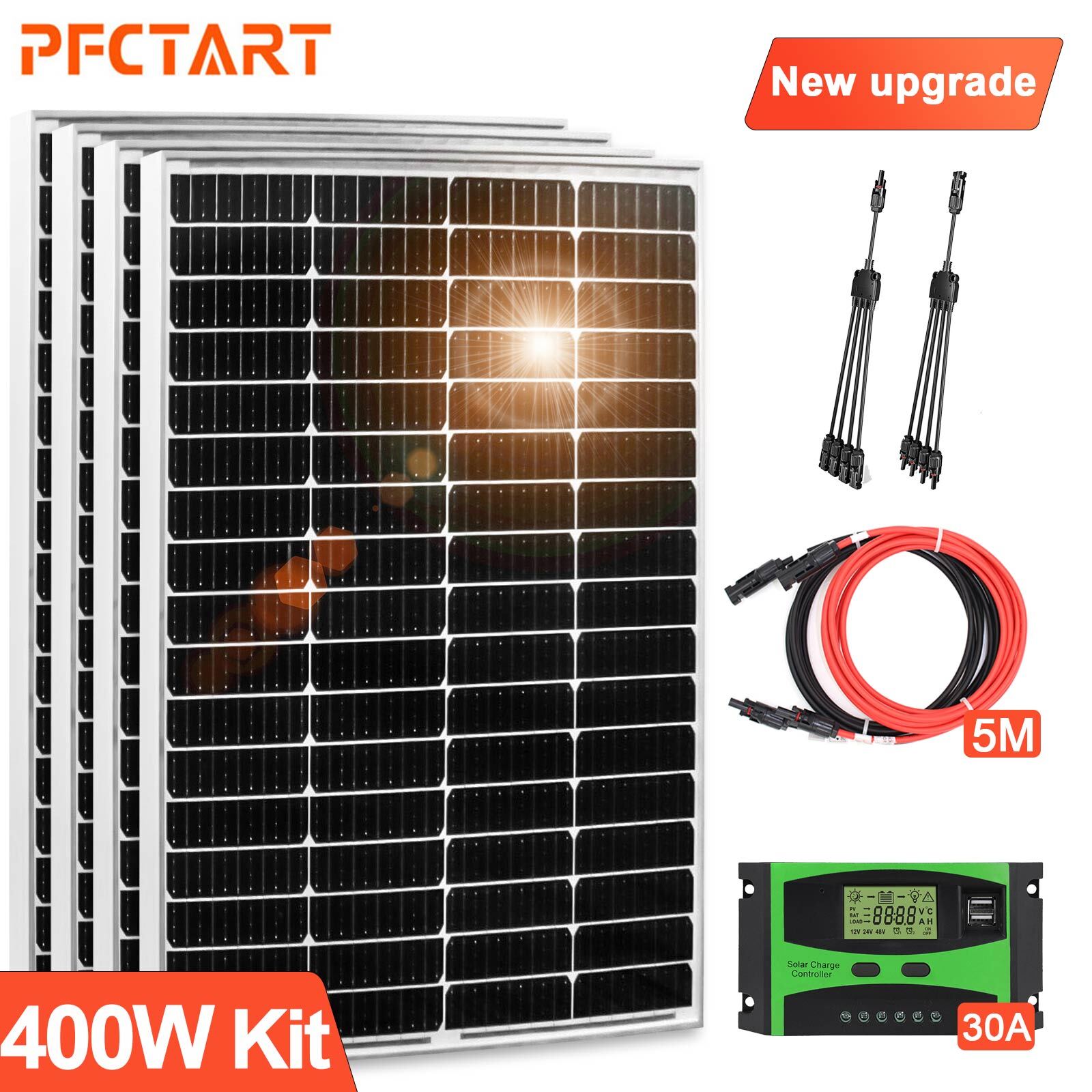 12V 100W Monocrystalline Solar Panel Kit 30A Charger Controller Off Grid RV Boat
