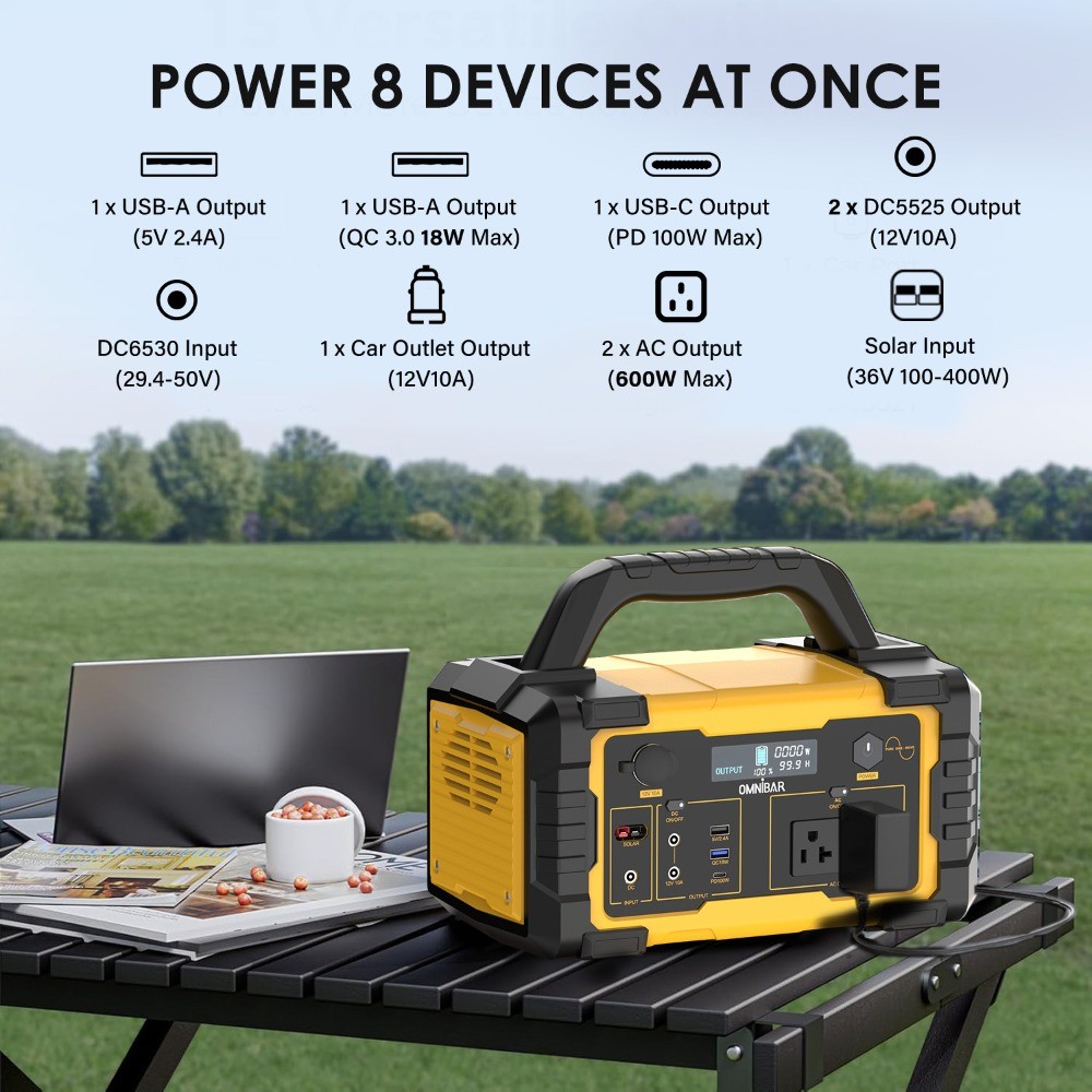647Wh 600W Portable Power Station, AC/DC, LED Light, Backup Battery, 1200W Peak