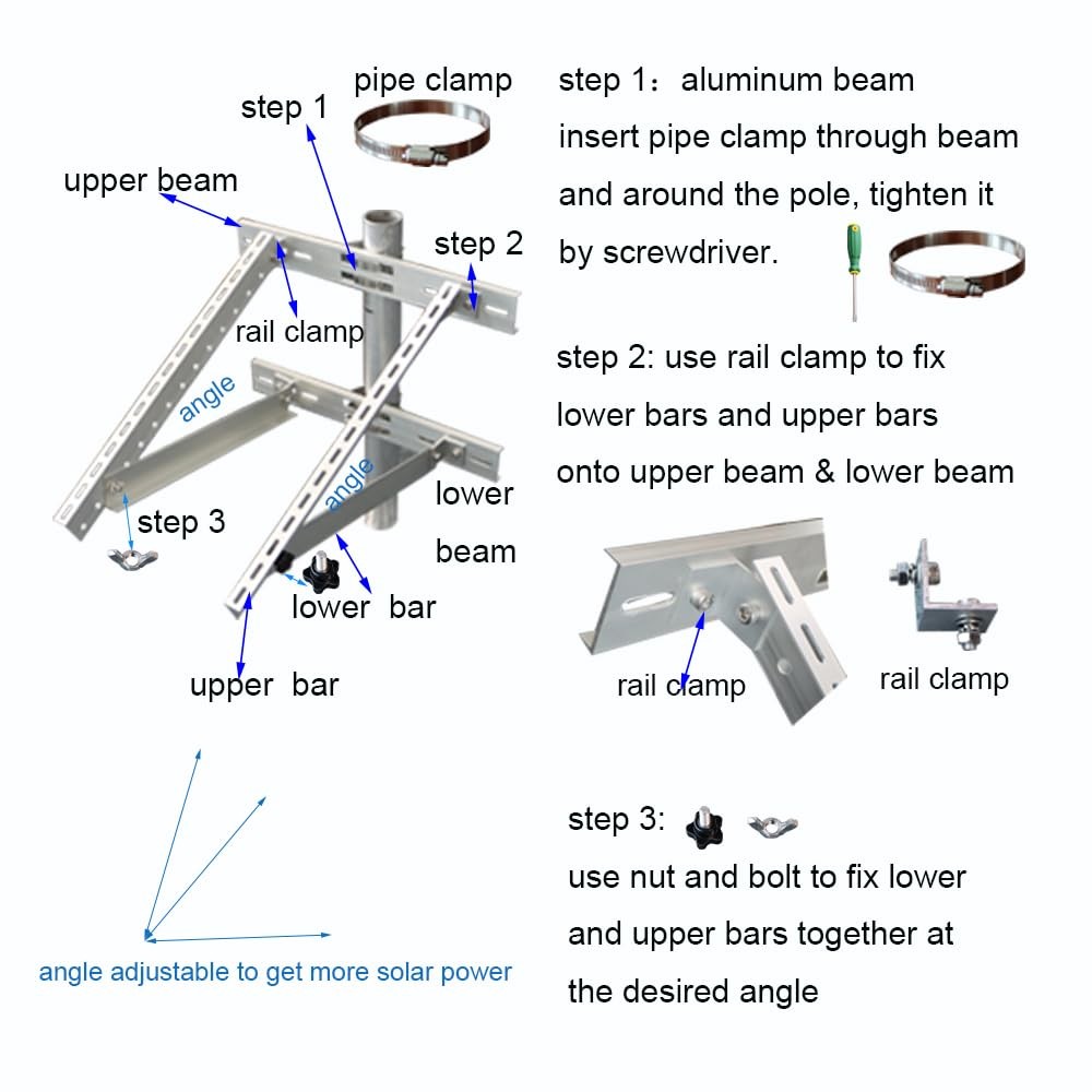 Solar Panel Mounting Bracket Pole Mounts Kit Up to 30W (Pole not Included)