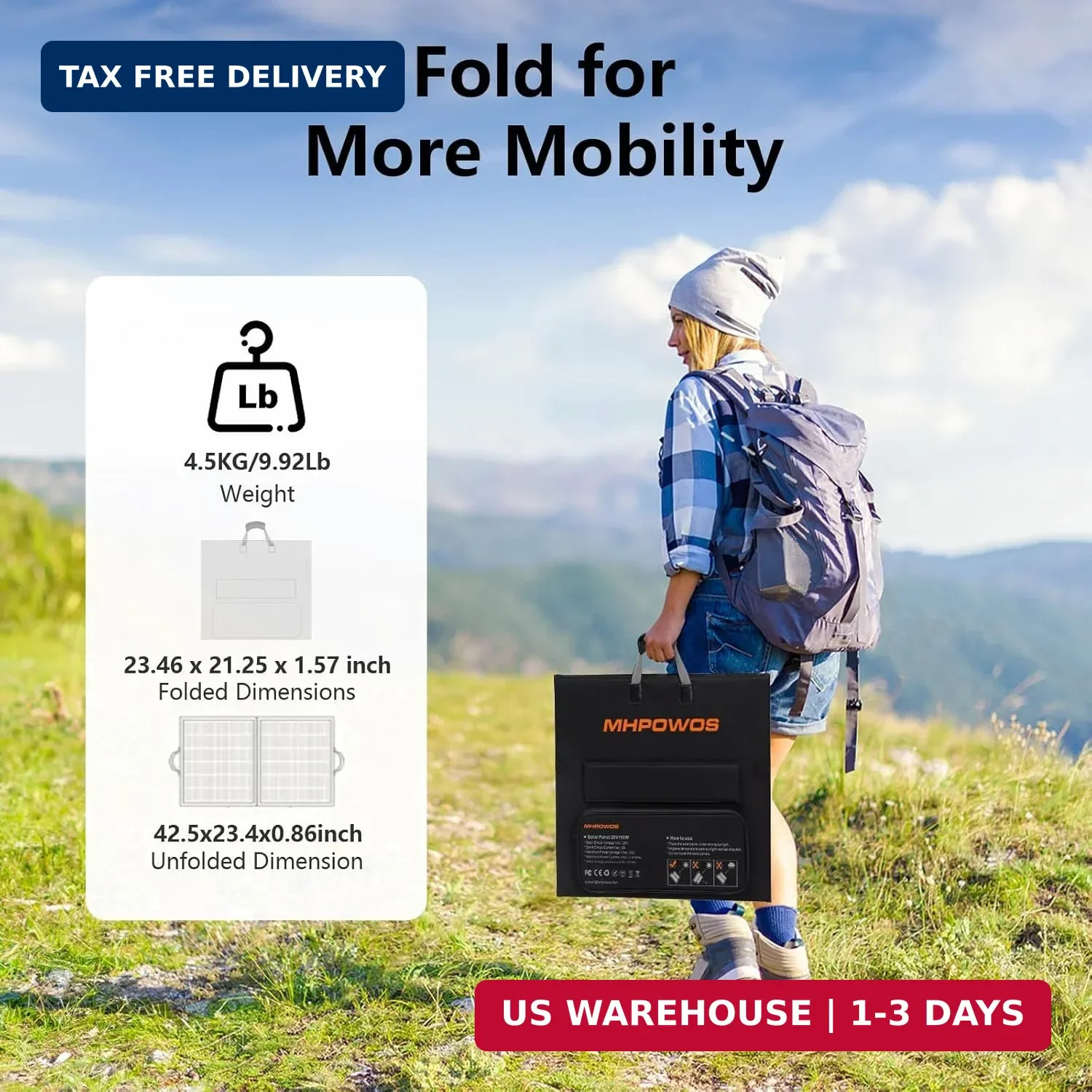 Solar Charger 110W Portable Solar Panel, IP67 Waterproof Foldable Solar Panel ki