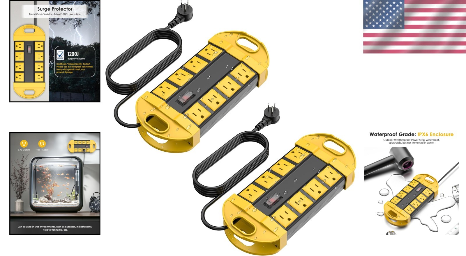 Multi-Outlet Waterproof Power Strip with 10FT Cord – Perfect for Outdoor Use