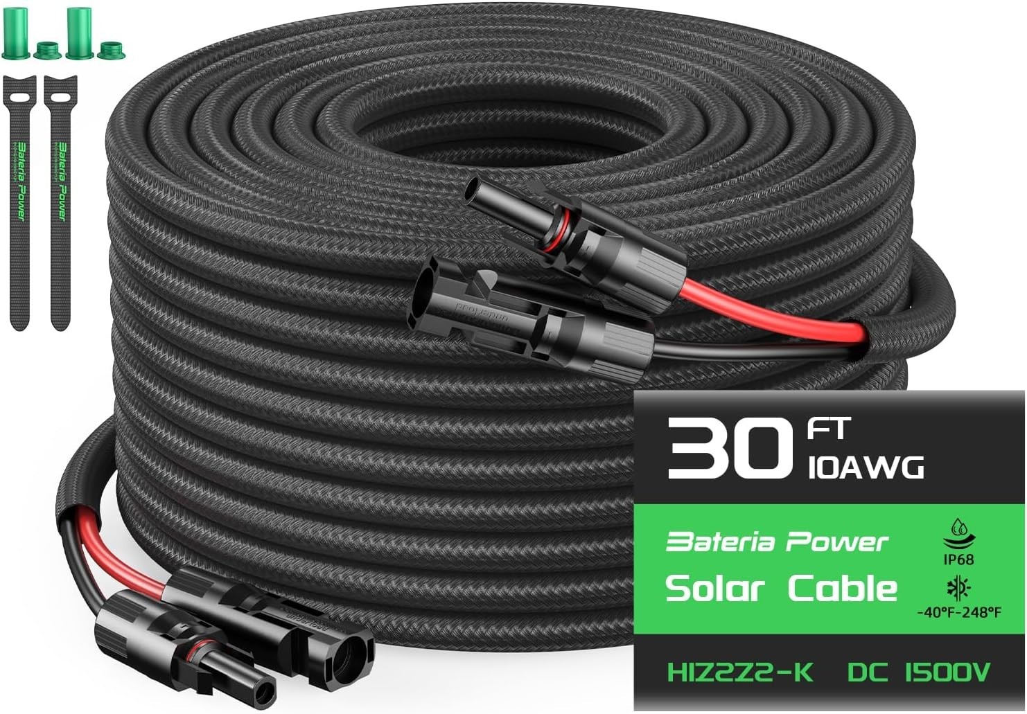 10AWG 30FT Solar Panel Extension Cable, Flame Retardant Protective Sleeving, …