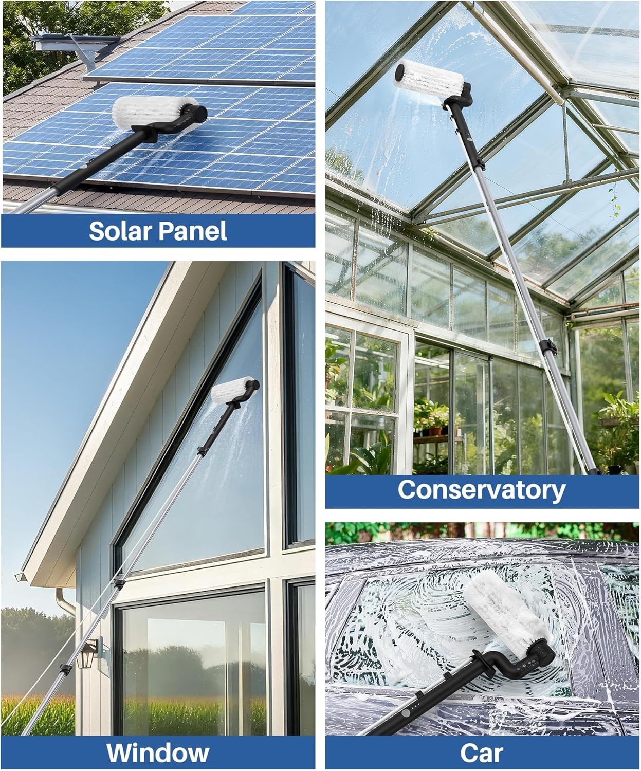 20ft Electric Solar Panel Cleaning Brush Kit Water Fed Pole 2 Speed Soap Dispens