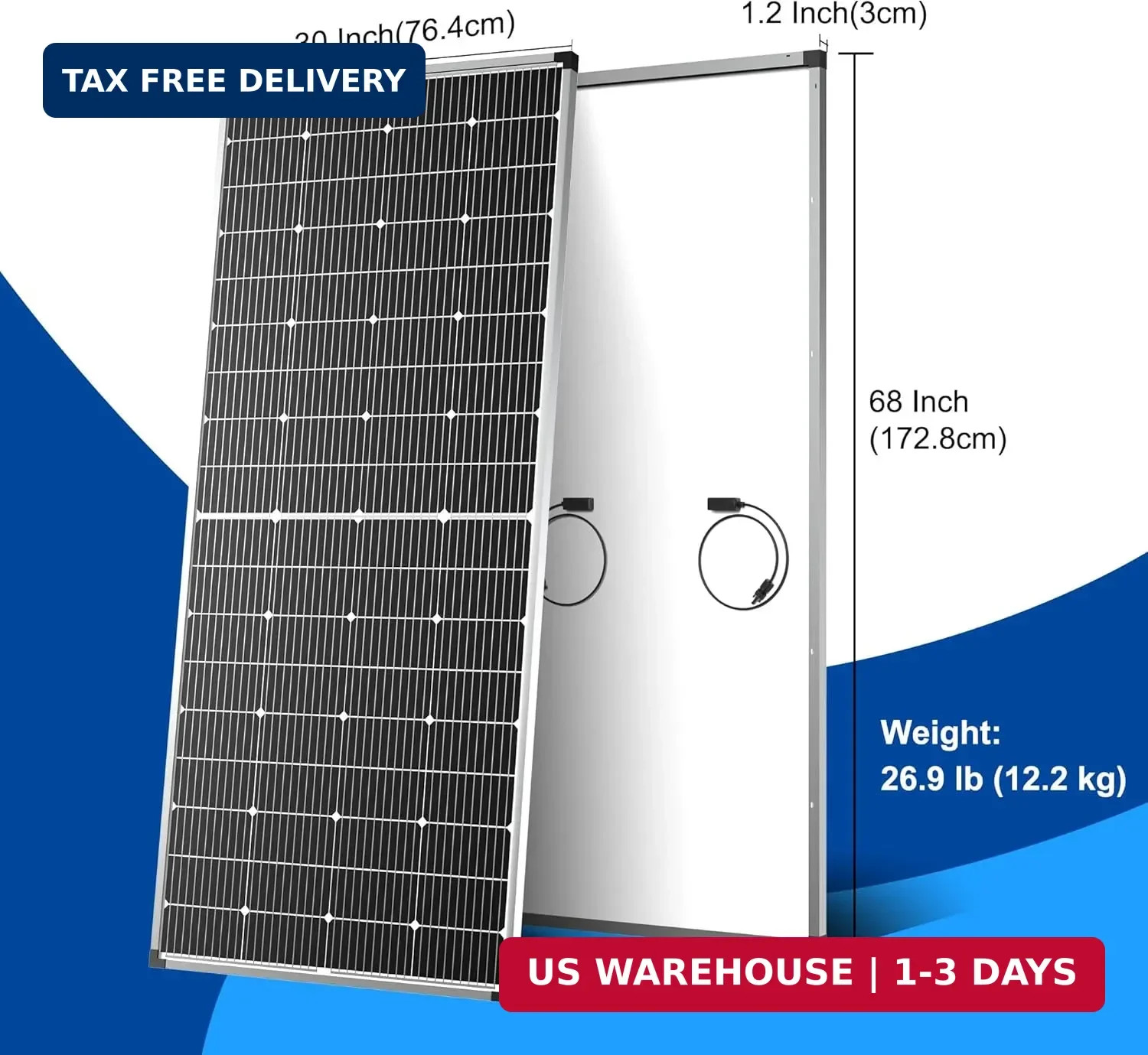 Solar Panel 250W 12 Volt 10BB Cell,Monocrystalline High-Efficiency 250 Watt 12V