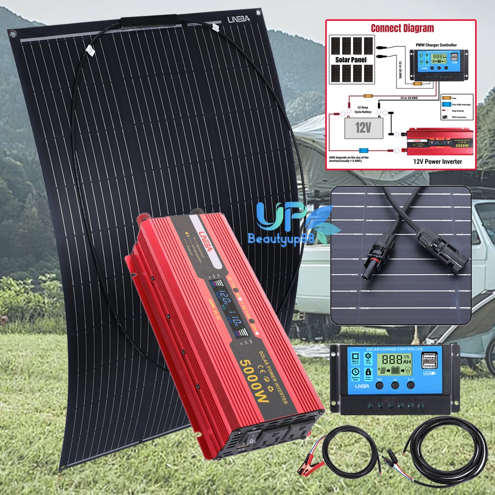 100W Mono Solar Panel Kit with 5000W Power Inverter Outdoor Solar Power Supply