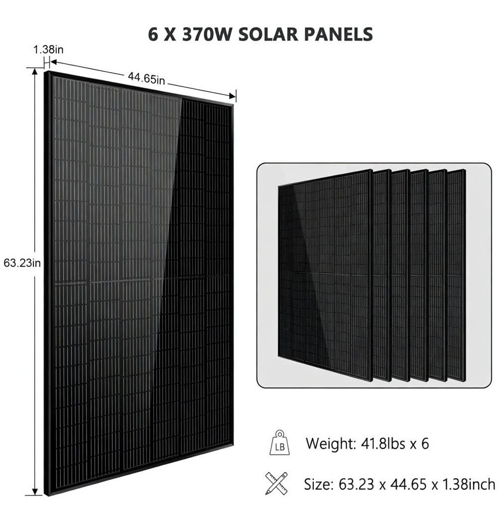 Solar Kit, 6,500W 48VDC 120/240VAC, 5.12 kWh, Lithium Battery, 6 x 370 Watt SP