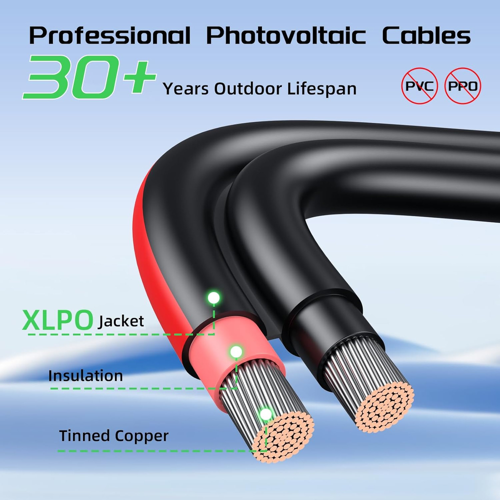 10AWG Solar Panel Extension Cable 20 Feet with Female and Male Connectors, PV