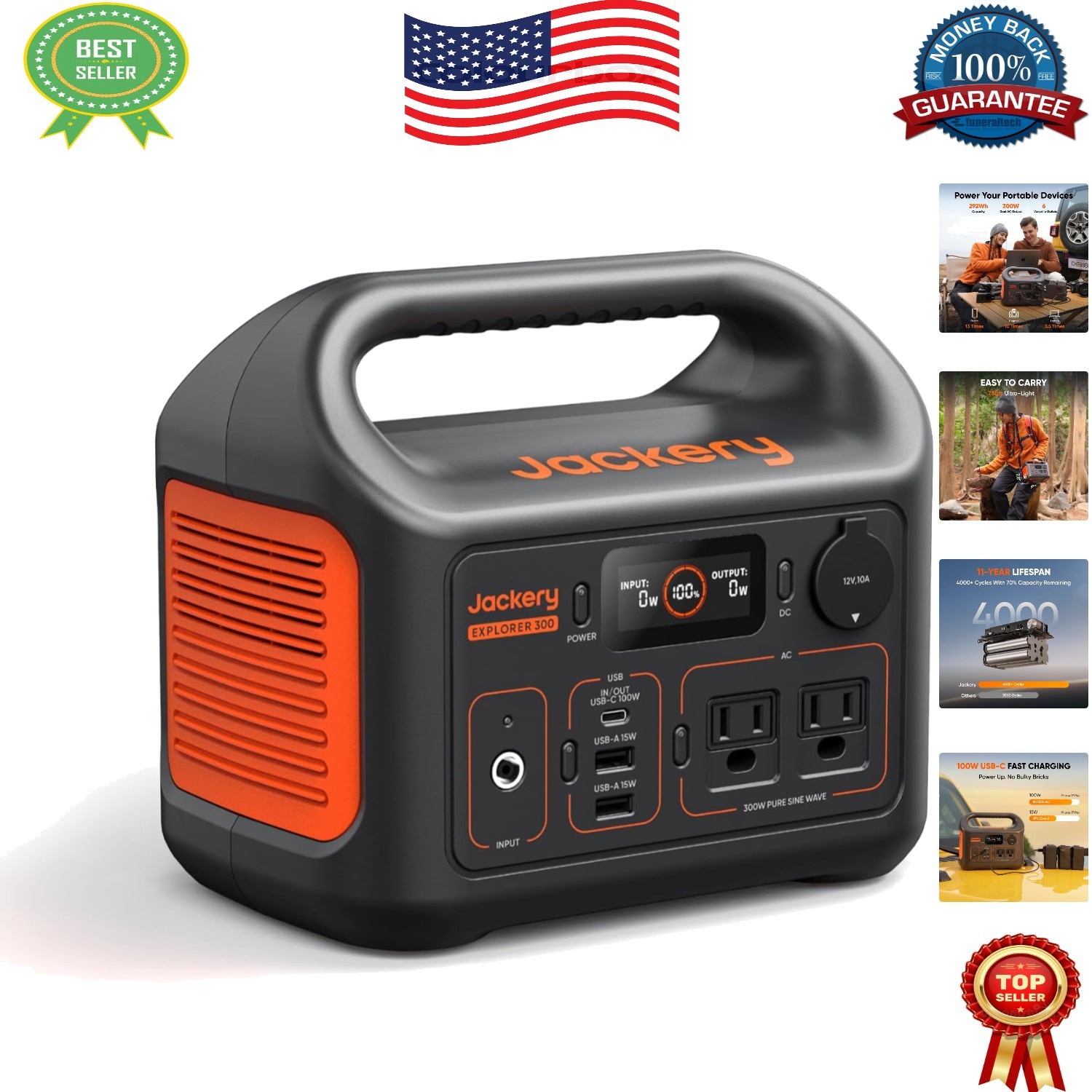 292Wh Explorer 300 Solar Generator – Lightweight, No Noise, Perfect for Camping