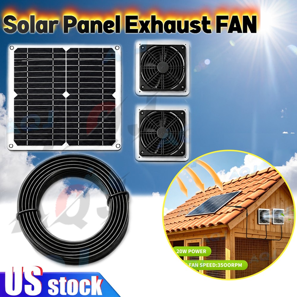 Solar Powered Ventilation Fan Kit 18V Solar Exhaust Fan W/ Panel Greenhouse