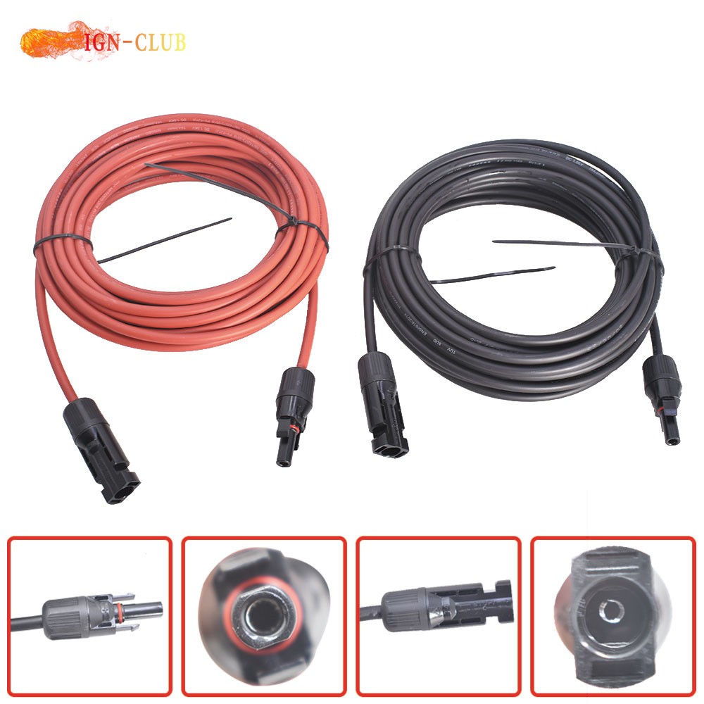 Black + Red 30Ft Wire Connector 10AWG Solar Panel Extension Cable