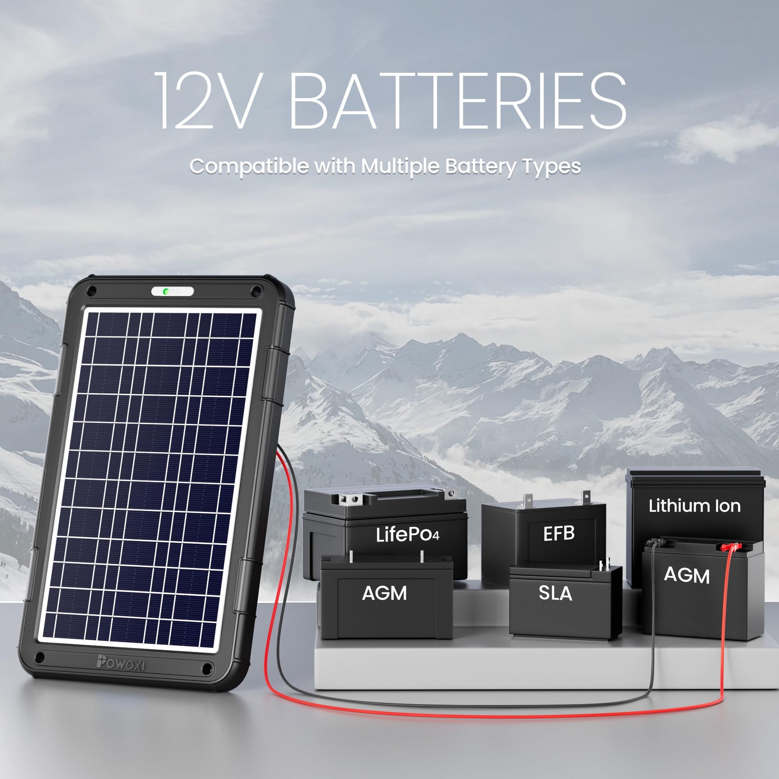 12V 12W Solar Car Battery Trickle Charger Maintainer with Smart PWM Controller