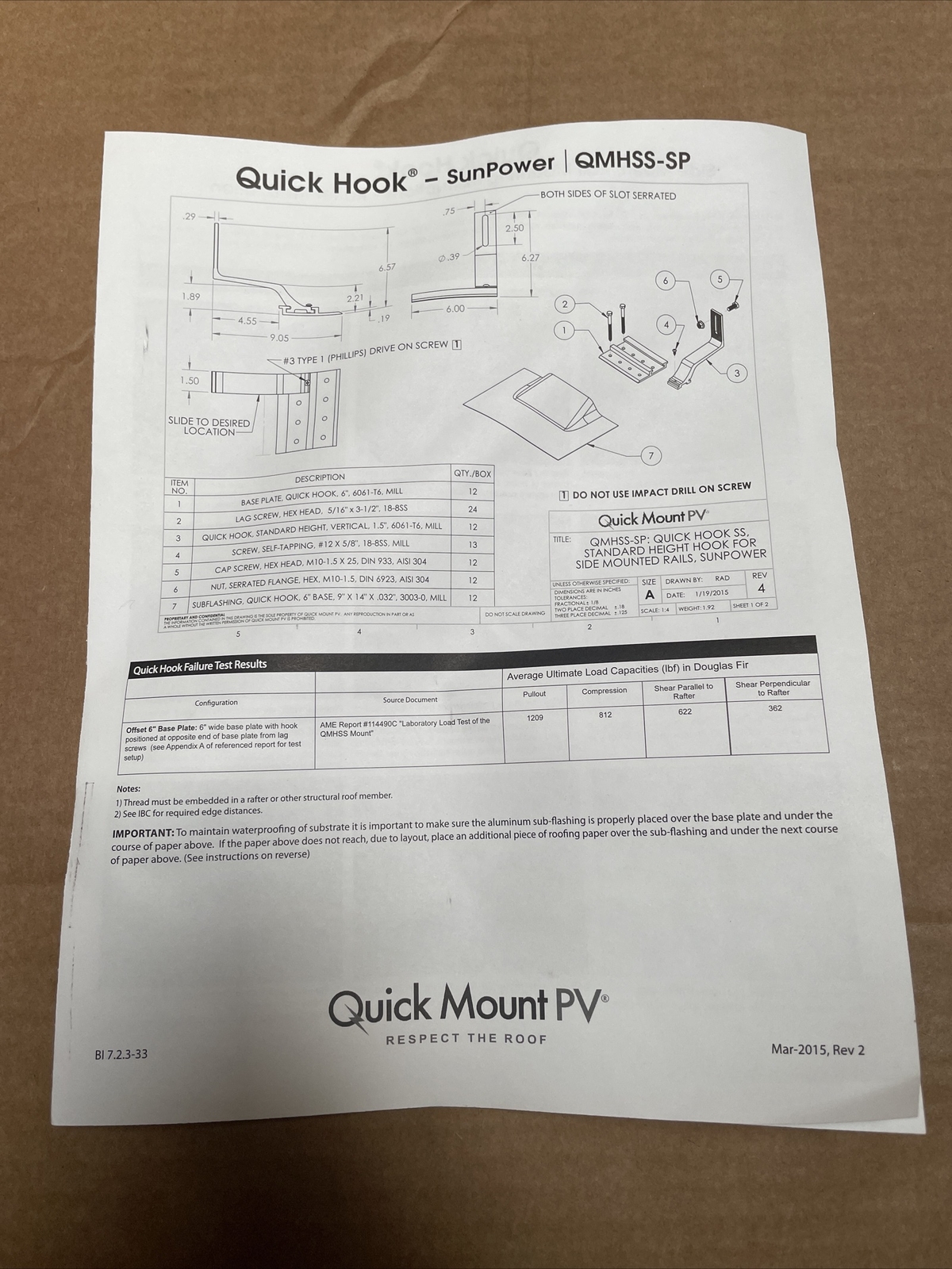 Quick Mount PV QMHSS Roof Hook Kit (12 Hooks and Hardware Per Kit)