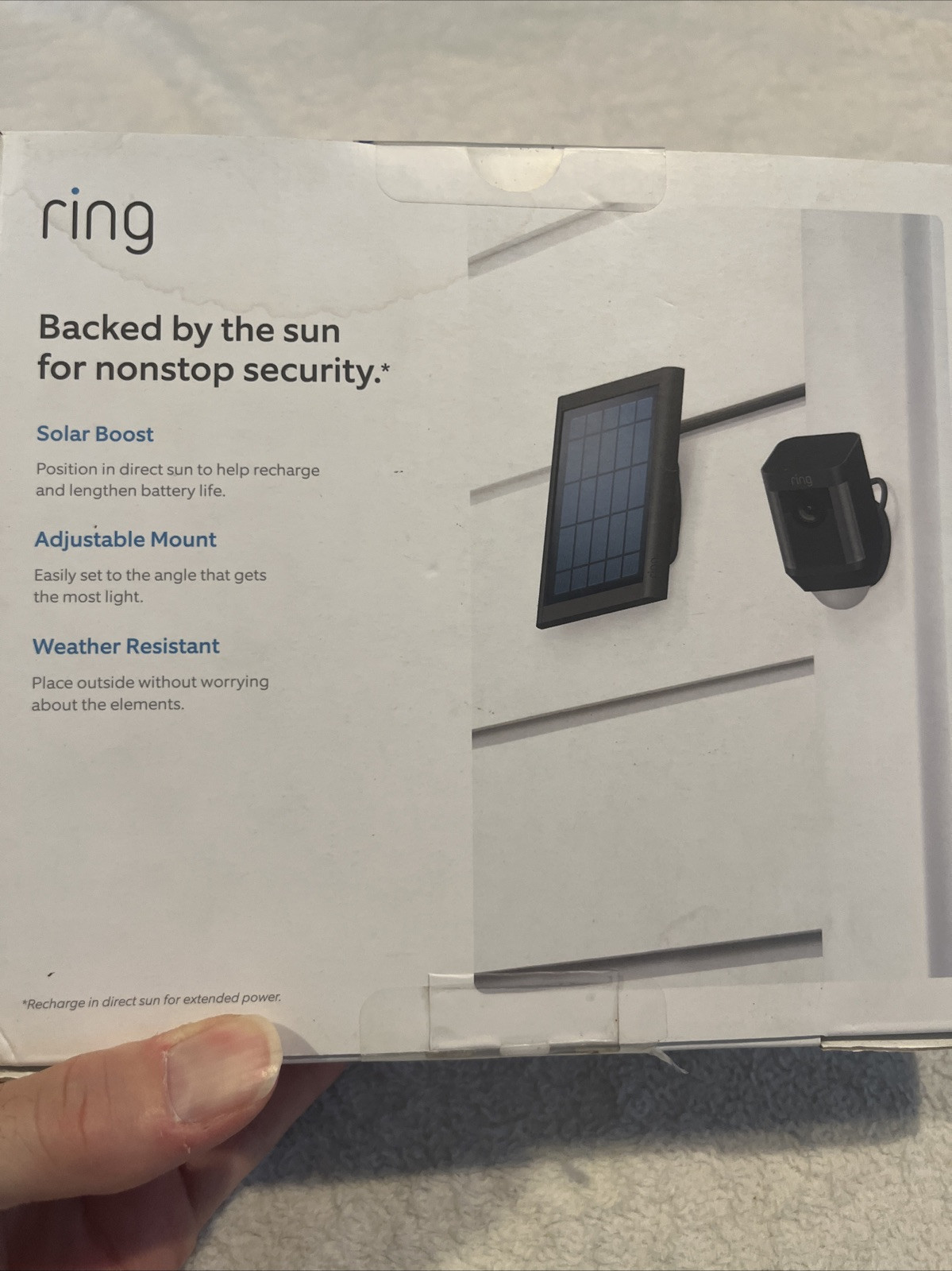 Ring Solar Panel Rechargeable Power for Ring Devices Black -New!