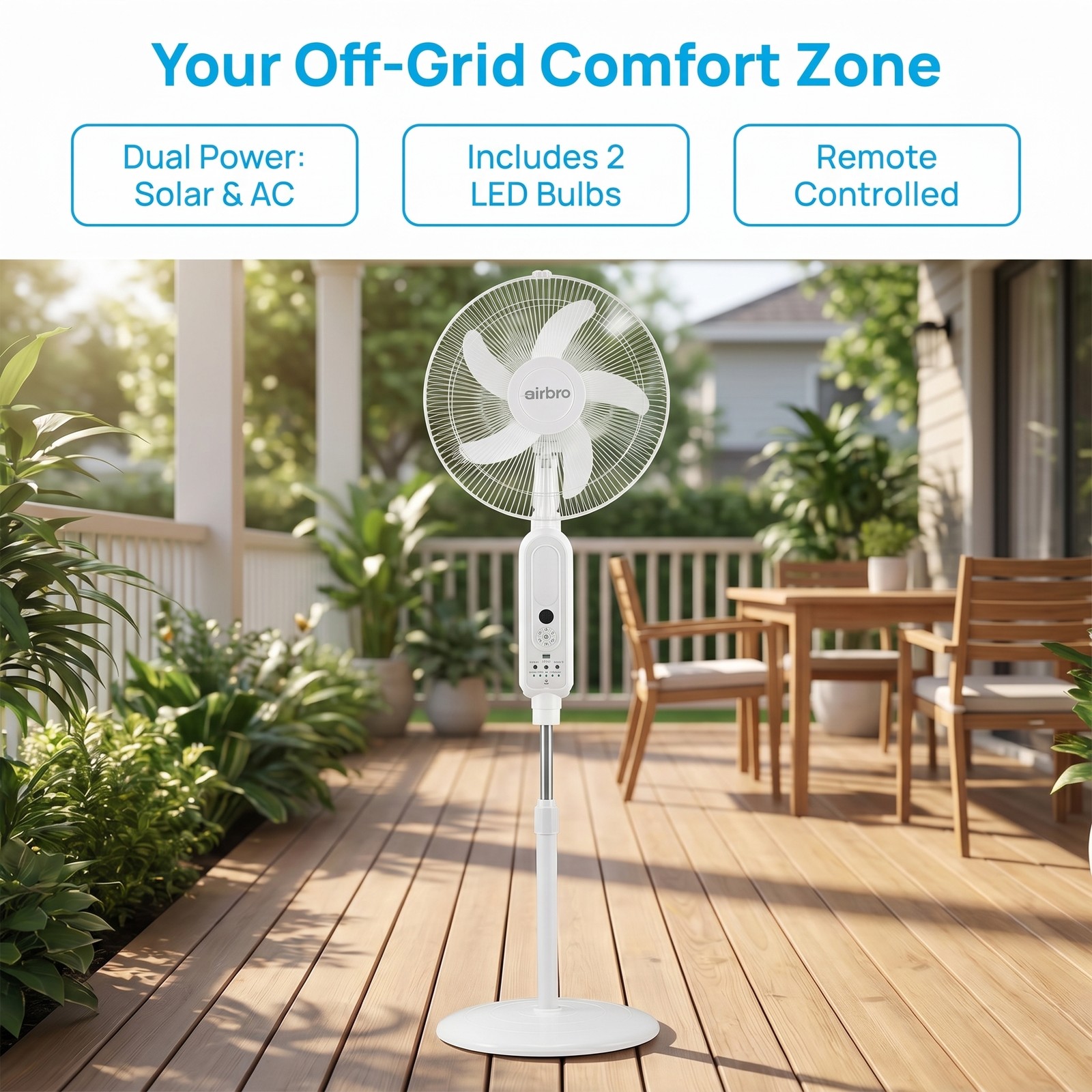 16 Inch Portable Solar Floor Fan Rechargeable Solar Panel Standing Pedestal Fan