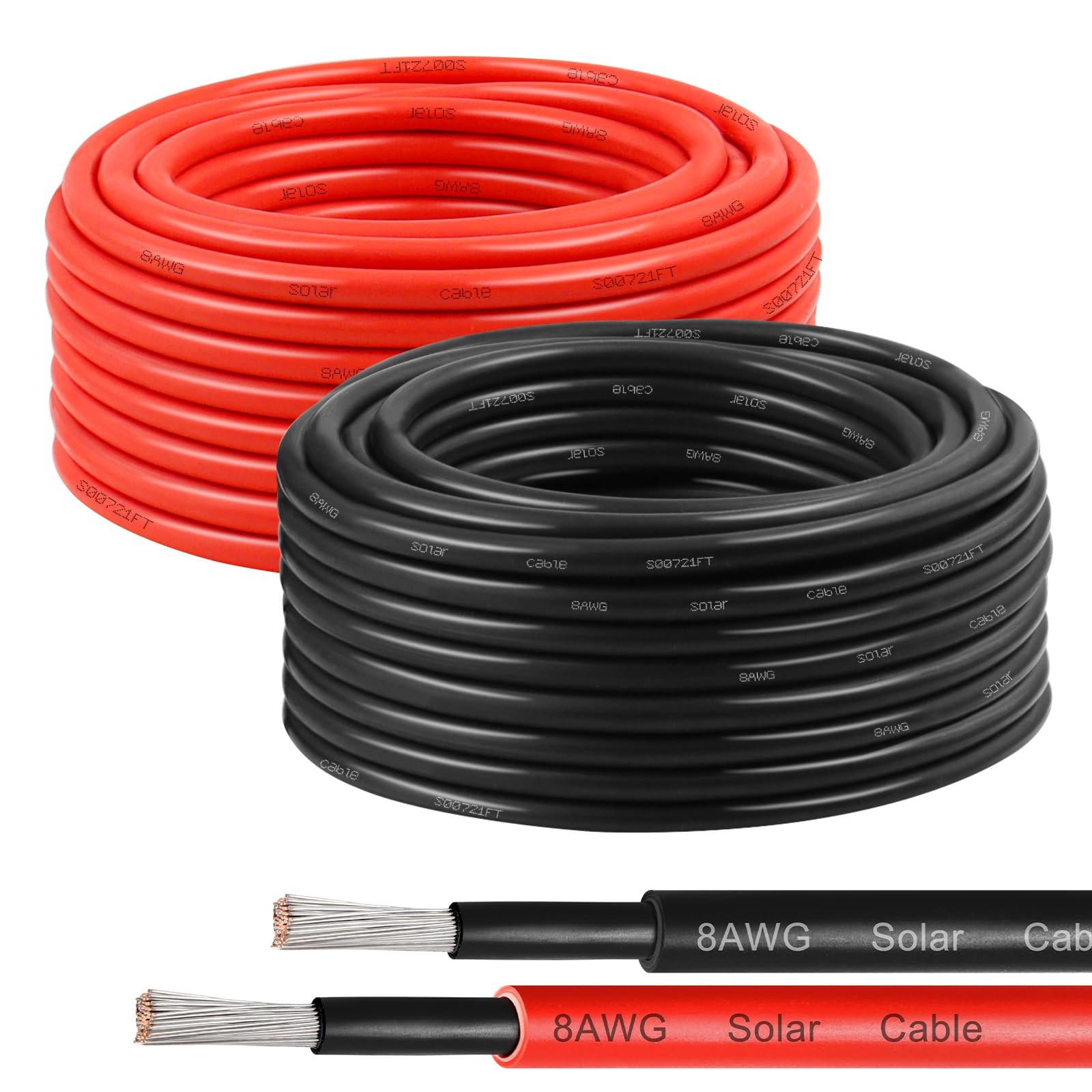 8AWG Solar PV Wire Extension Cable 10mm 60FT Red Black Tinned Copper Outdoor