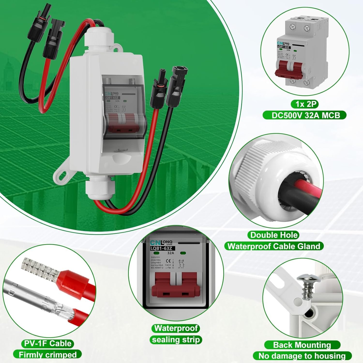 Interruptor de desconexión para paneles solares de 32 A y 500 V CC, disyuntor mi