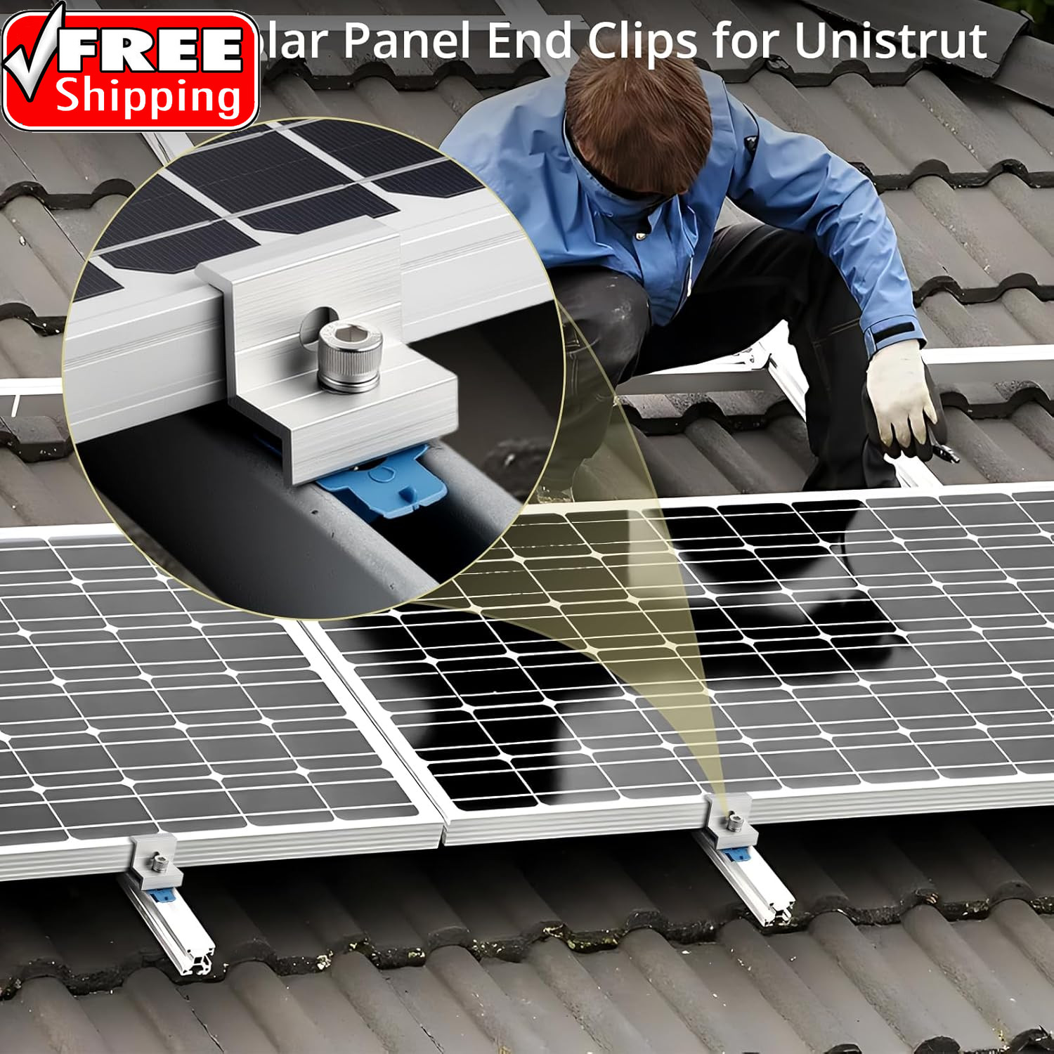 10Pcs Solar Panel End Clamp for Standard Unistrut, Aluminum 30Mm/35Mm Solar Pane