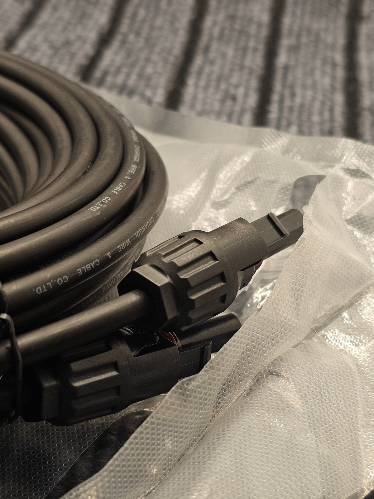 TUV H1Z2Z2-K: 20 FT Black Solar Panel Extension Cable Wire Connector