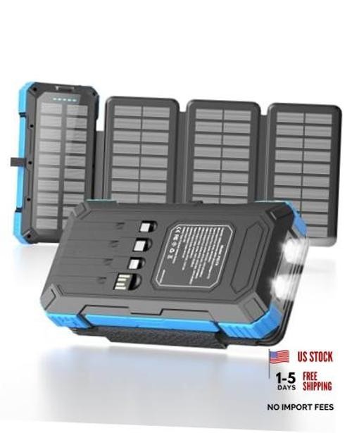 Solar Charger Power Bank 49800mAh with 4 Built-in Cables & 3 Foldable Panels,