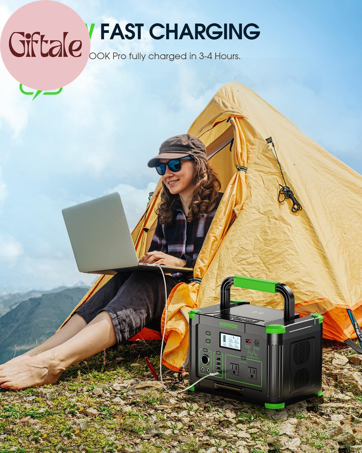 999Wh Solar Generator 1000W (Peak 2000W), Portable Power Station with Pure Sine