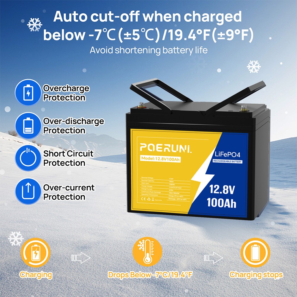 12V 100Ah LiFePO4 Lithium Battery Deep Cycle for Solar Panel RV Off-grid Marine