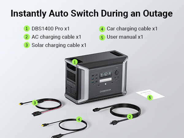 Dabbsson 1382Wh Power Station 2400W Solar Generator w/210W Solar Panel Camping