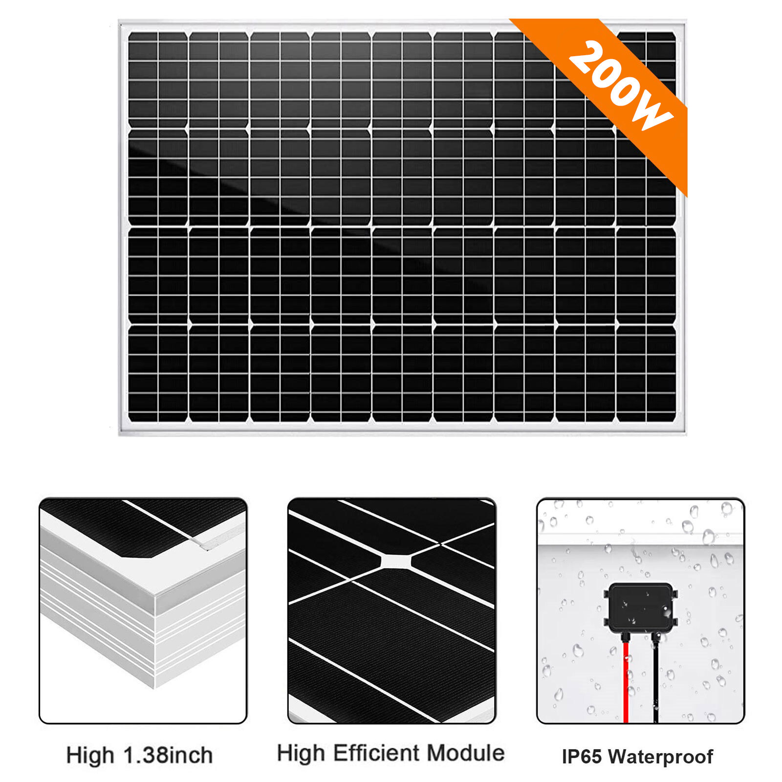 200W 12V Monocrystalline Solar Panel Solar Module For Home Caravan Camping