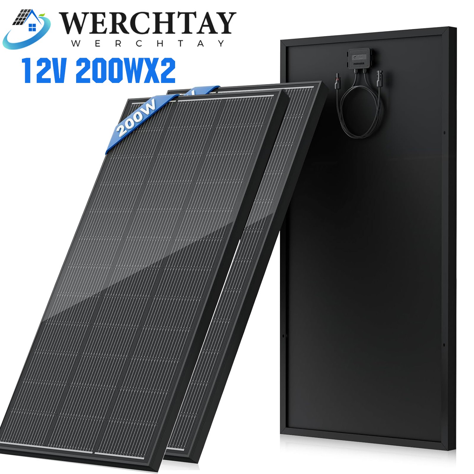 12V 400W (200W*2) Black Solar Panel N-Type 18BB 25% High Conversion RV Off Grid