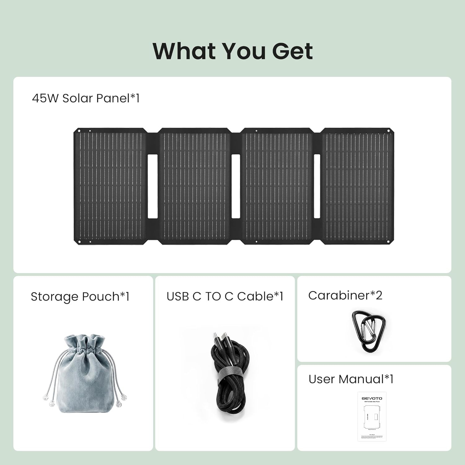 45w Portable Solar Panel Charger USB-C PD 3 Port Foldable Waterproof Camping Kit