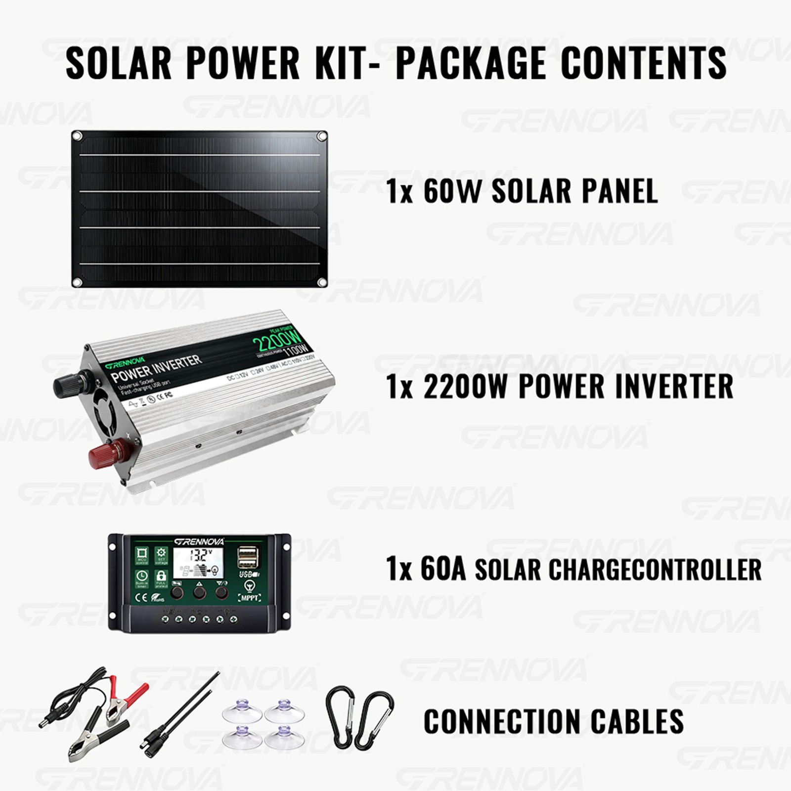 Grennova 2200W Real Power Off-Grid System 60W Panel 60A MPPT Dual Voltage