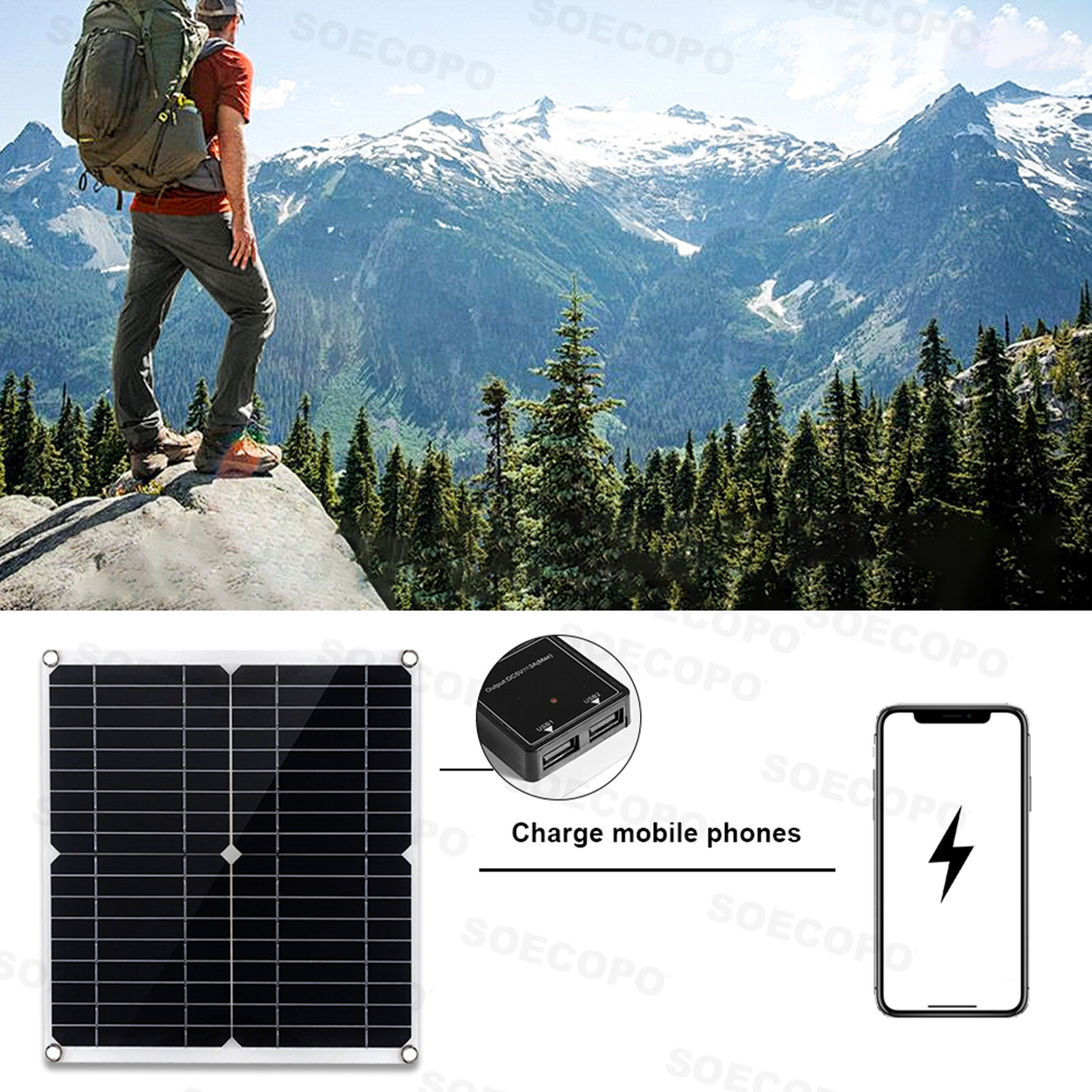 10000W Solar System Complete Set Dual USB Inverter 110V 300W Solar Panel 100A A