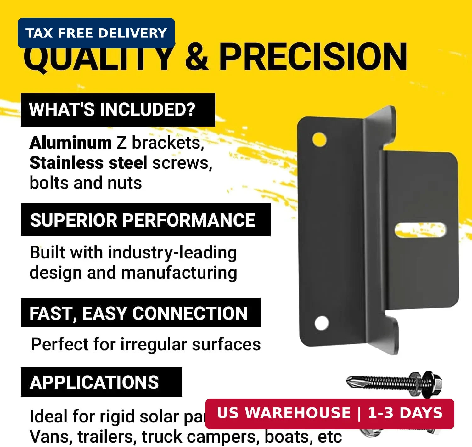 Spartan Power Black Solar Panel Z Bracket Mount – Lightweight Anodized Aluminum
