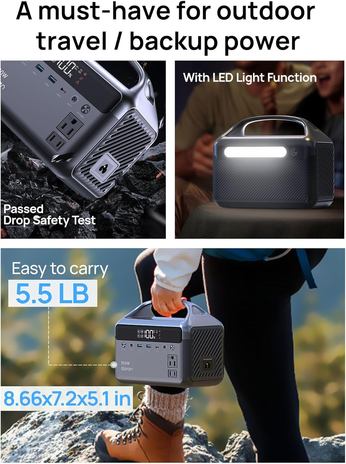 192Wh Solar Generator with Solar Panel Included Portable Power Station 300W LFP