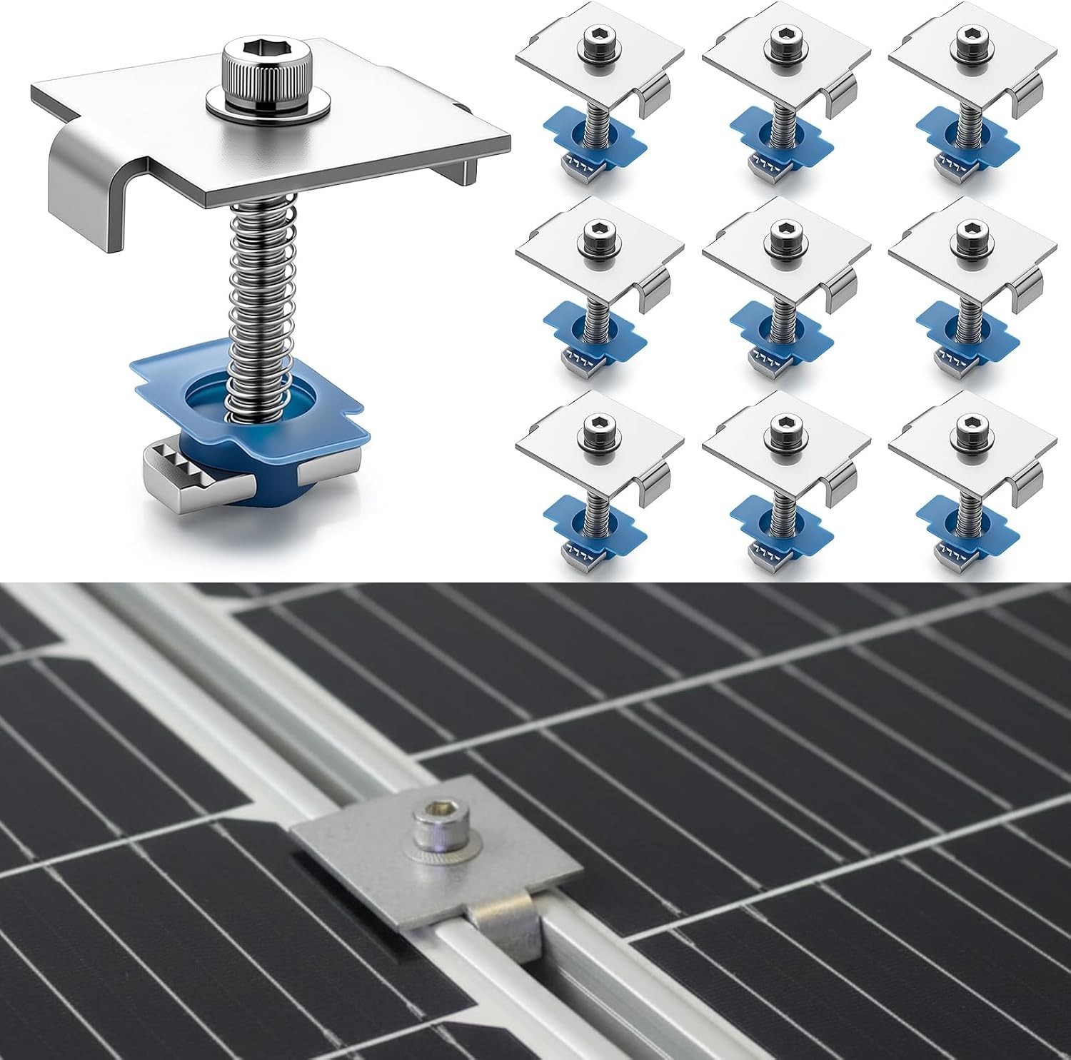 10 Pcs Solar Panel Mid Clamps for 1-5/8 Inch Steel Strut Channel, Solar Panel…