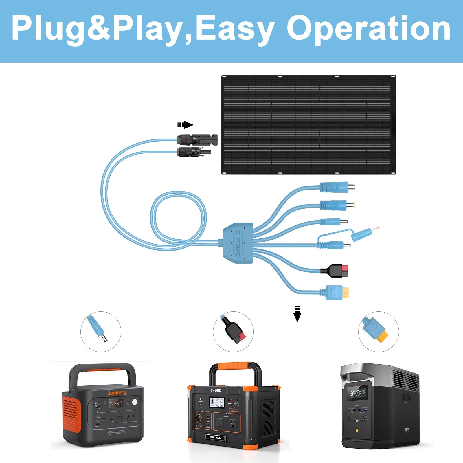 Solar Panel Adapter Cable Universal 7-in-1 Solar XT60 Connector for Powerstation