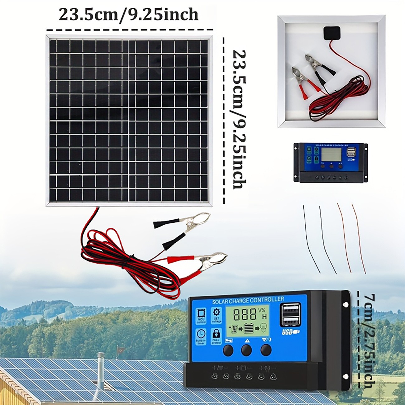 Solar Panel Kit with 100A Controller, 18V USB Port for Car Boat RV