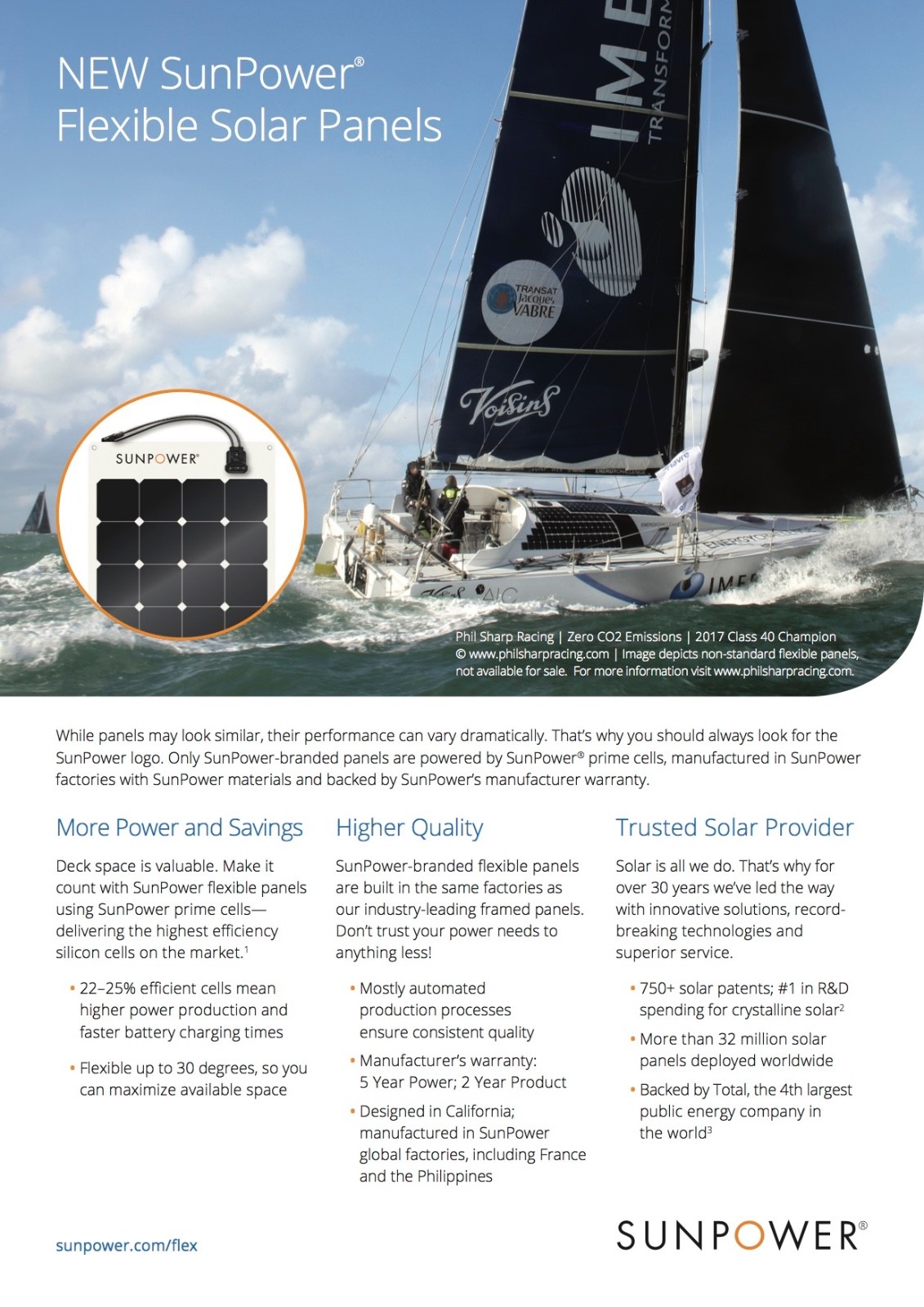 SunPower® 100 Watt Flexible Solar Panel. High Efficiency for Marine, RV, Camping