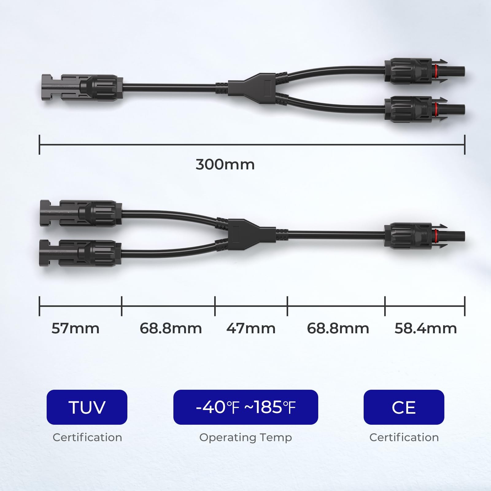 Solar Y Branch Connector MMF FFM Pair MC4 Style Solar Panel Wire